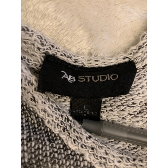 AB Studio Womens Large Salt and Pepper Marled Knit Top Back Zipper Gray White - Picture 2 of 8